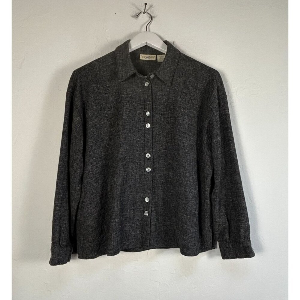 Travelsmith Womens Petite Medium Button-Up Shirt Jacket Black White Oversized